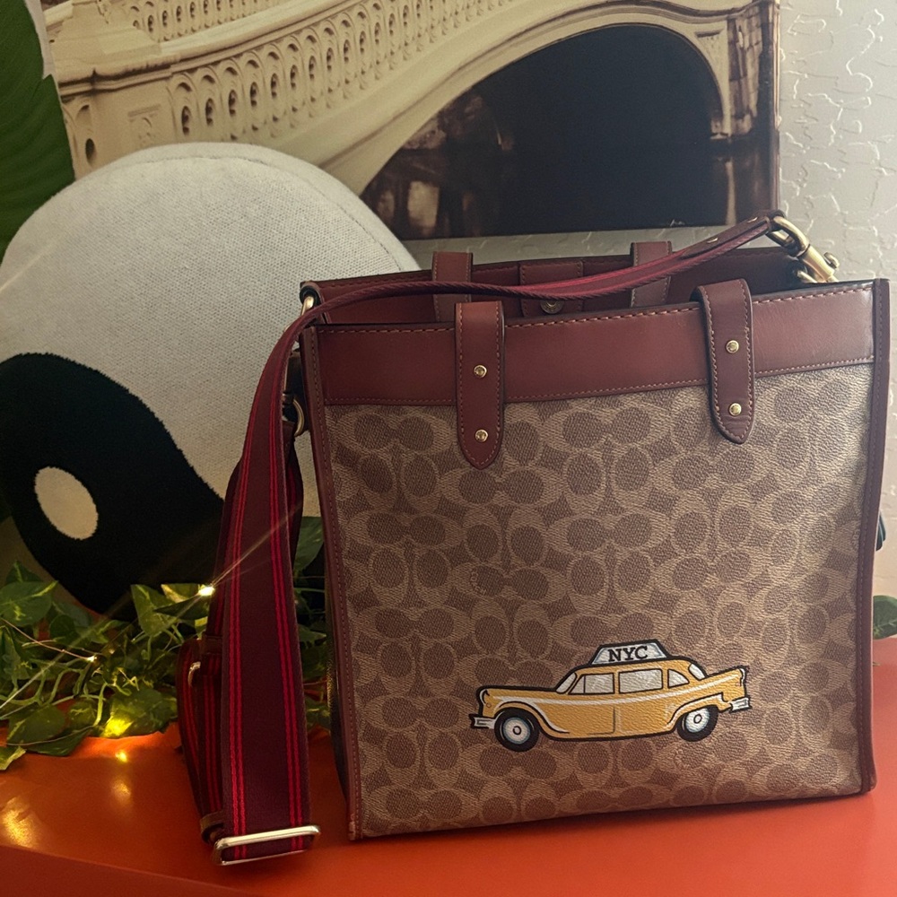 Coach Tan and Red Tote with NYC Taxi Design